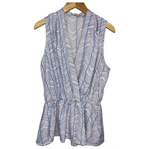 Poema V-Neck Peplum Chevron Pattern Top in Blue and Pink